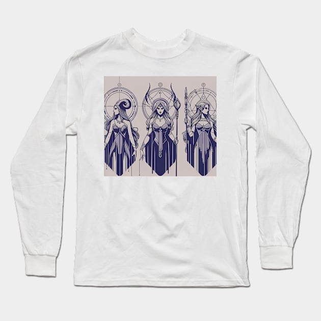 Bad Girl Triptych 2: Lilith, Jezebel, and Valkyrie Long Sleeve T-Shirt by Delulu Designs